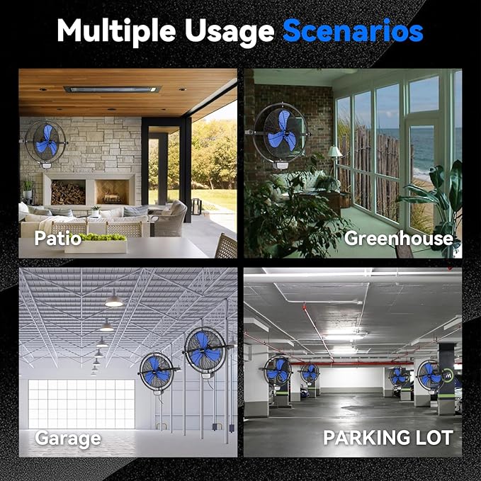 20 IN 5500 CFM Remote Control Wall Mount Fan, 3 Speed High Velocity Wall Fan with Timer, Oscillation & Tilting, Air Circulator for Garage, Commercial, Greenhouse, Warehouse & Gazebo Use, UL Listed