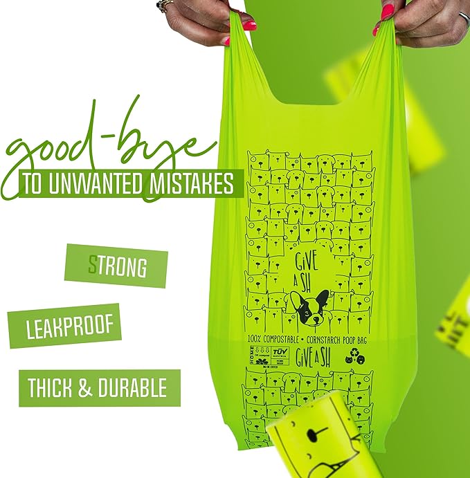 100% Certified Home Compostable Dog Poop Bags with Handles - 10% to Charity - ASTM D6400 & EN 13432 Compliant - 240 x Plant Based X Large Compostable Poop Bags (20 Rolls)
