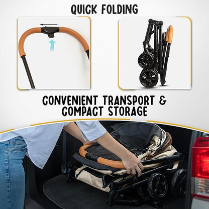 Double Pet Stroller with Detachable Carriers - Ideal for 2 Dogs or Cats - Compact & Convenient Design - Easy Assembly Double Dog Stroller - Cosmic Beige