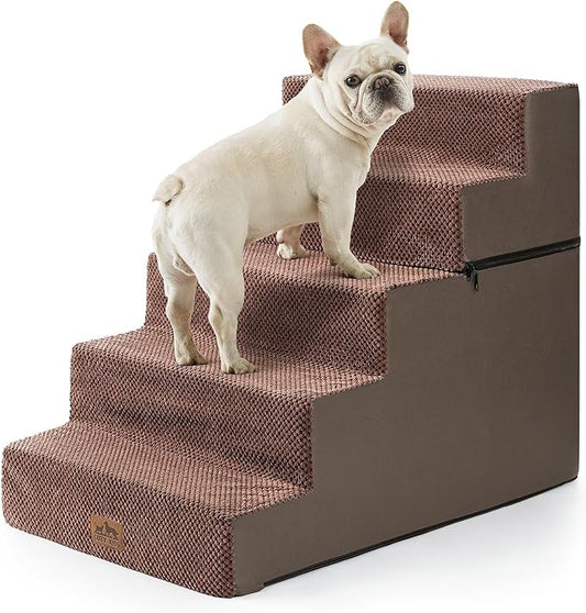 Dog Stairs for Small Dogs, 5 Tier Removable Wider Pet Stairs for Couch and Bed, 23.6" H Non-Slip Dog Steps for Puppies and Old Cats with Support Board, 29.5x19.7x23.6 inch, Brown