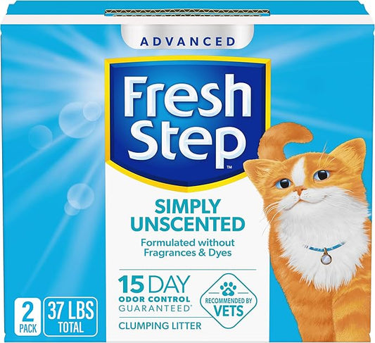 Fresh Step Advanced Simply Unscented Clumping Litter, Fresh Step Unscented Cat Litter Fights Odor on Contact, 37 lbs. (2 x 18.5 lb. Box)