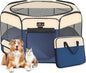 Aivituvin Dog Playpen, Foldable Pet Play Pens with Carrying Bag for Cat, Puppies, Rabbits, Portable Dog Tent Crates Cage for Travel Camping Indoor Outdoor, Removable Shade Cover, Blue L
