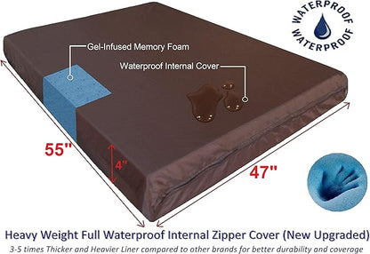 Dogbed4less Jumbo Orthopedic Memory Foam Dog Bed for Large Dogs with Durable Denim Cover, Waterproof Liner and Extra Pet Bed Case, 55X47X4 Inches