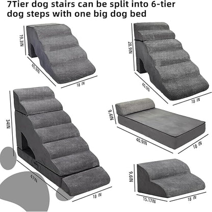 Foam Dog Stairs & Steps Ramps for High Beds 30-36 inches High Tall Large Dogs, LitaiL 7 Step Pet Stairs Steps for High Beds 30 inch Small Dogs, Non-Slip Dog Ramps for Bed