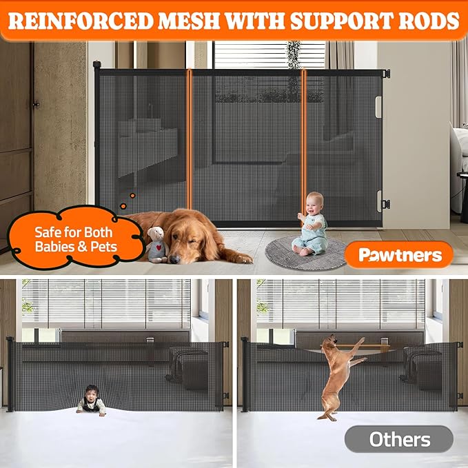 Extra Tall Retractable Baby Gates: 51" Tall Pet Gate, Extend up to 120" Wide, Mesh Baby Gate with Support Rods Jump-Proof Design for Cats & Large Dogs High Dog Cat Door Indoor Outdoor, Black