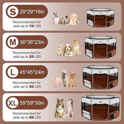 Dog Playpen, Portable Pet Play Pen for Cat, Puppies, Rabbits, Chickens, Foldable Large-Capacity Pet Tent for Indoor/Outdoor Travel Camping Brown