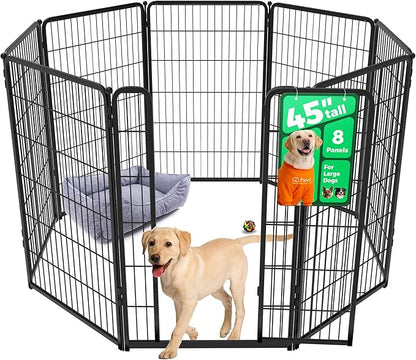FXW Homeplus Unleashed Indoor Dog Playpen - Stress-Free and Safe Play, Heavy Duty 45 Inch 8 Wire Panels Dog Pen for Large Dogs, Black│Patented