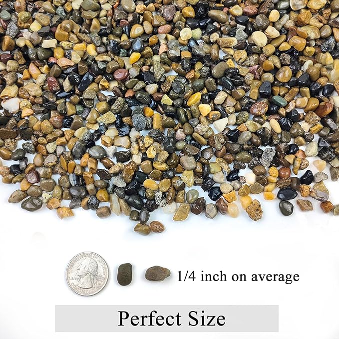 20lbs Natural Fish Tank Gravel,1/4 Inch Pea Gravel. Mixed Color River Rocks for Aquarium, Succulent, Vase, Cactus Bonsai, Plant Soil Cover and Outdoor Landscaping Rocks