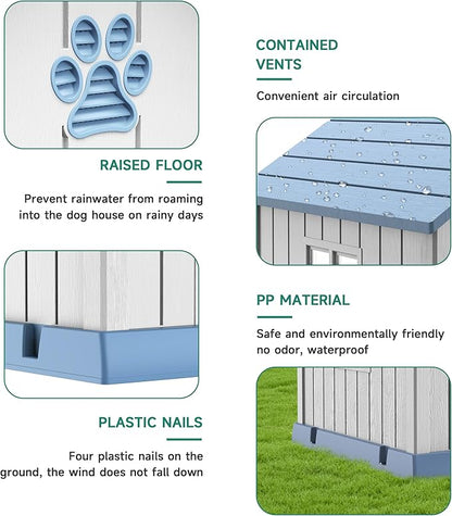 DRATO Dog House Indoor Outdoor for Small to Large Sized Dogs Indoor Outdoor Doghouse Puppy Shelter with Elevated Floor, Easy to Assemble (Blue, 38Inch(37.8 * 40.87 * 38.82))