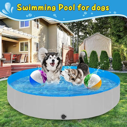 Extra Large Foldable Dog Pools for Large Dogs Heavy Duty,97"x16" Anti-Slip Portable Swimming Pool,Hard Plastic Kiddie Pool for Pets Dogs Cats & Kids