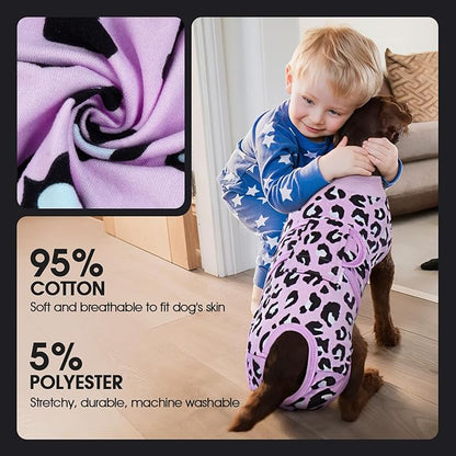 FUAMEY Recovery Suit for Dogs After Surgery,Soft Breathable Dog Bodysuit E-Collar & Cone Alternative Surgical Suit,Male Female Dog Neuter Spay Suits Anti Licking Wounds Onesie Purple Leopard XXL