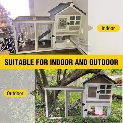 Aivituvin Rabbit Hutch Indoor Bunny Cage Outdoor with Run Chicken Coop Guinea Pig House with Waterproof Asphalt Roof,No Leakage Pull Out Tray