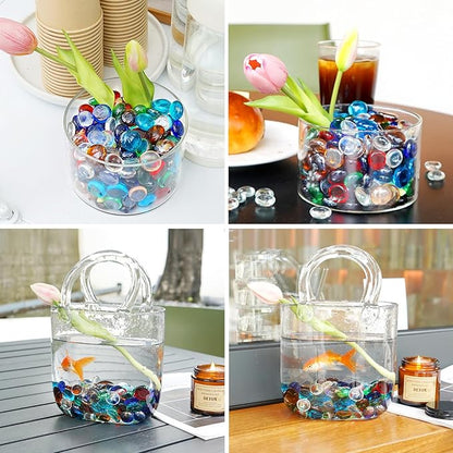 10LB Mixed Color Flat Glass Marbles for Vases, Mancala Stones Gemstone Beads Vase Filler Decorative Glass Pebbles for Fish Tank, DIY Crafts, Mosaics, Aquarium Decor Rocks, Candle Holders