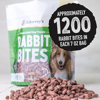 Dr. Harvey's Rabbit Bites Freeze-Dried Raw Dog Treats - Single Ingredient, All-Natural Rabbit Meat Protein for Dogs, Allergen-Free - 7 Ounces (3 Pack)