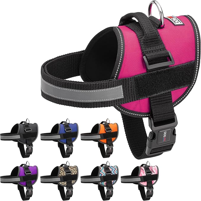 Dogline Dog Harness, Reflective No-Pull Adjustable Vest with Handle for Walking, Training, Breathable, No - Choke Harness for Small, Medium or Large Dogs Room for Patches Girth 22"-28" in Pink