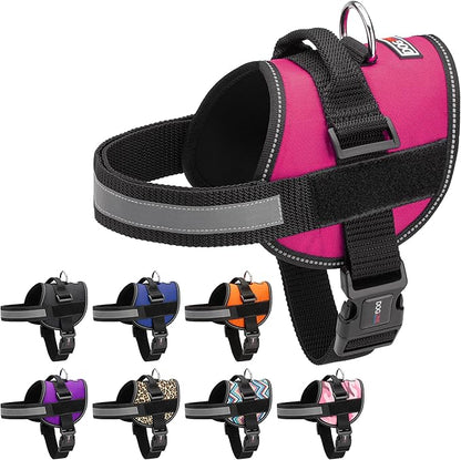 Dogline Dog Harness, Reflective No-Pull Adjustable Vest with Handle for Walking, Training, Breathable, No - Choke Harness for Small, Medium or Large Dogs Room for Patches Girth 22"-28" in Pink