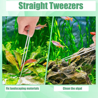 Aquarium Aquascape Tools Kit, 4 in 1 Anti-Rust Aquatic Plant Aquascaping Tool Stainless Steel Black Tweezers Scissors Spatula for Aquarium Tank Clean Fish Tank Aquascape Accessories Set