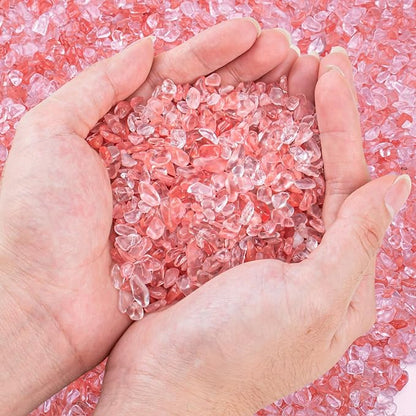 3 Lb Watermelon Tourmaline Quartz Crystal Chips Bulk, 5-7mm Natural Tumbled Crushed Stones Red Healing Crystal Chips Bulk Gemstones for Vase Fillers, Aquarium and Home Decoration