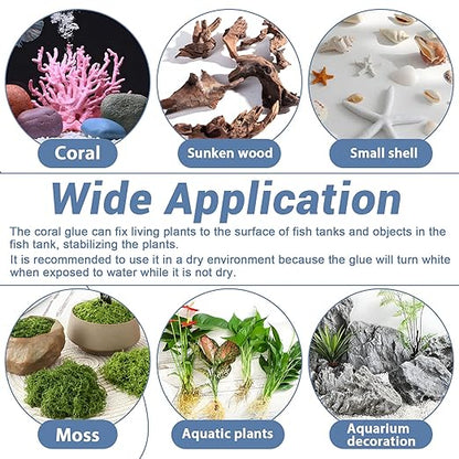 Aquarium Glue Fish Safety, 25Pcs Coral Reef Glue for Plants Moss, Coral, Stone, Wood Aquascaping, Quick Drying (25)