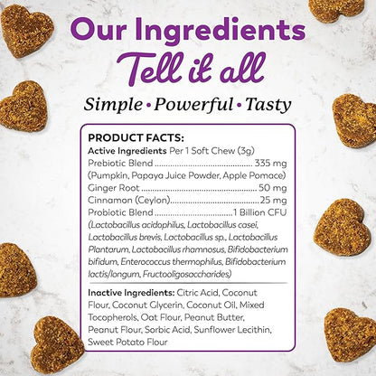 Dr. Harvey's Digestive Probiotic Soft Chews for Dogs, 7 Probiotics for Gut Health, Diarrhea and Bowel Support, Peanut Butter Flavor (90 Chews)