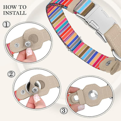 AirTag Dog Collar for Small Medium Large Breed - Adjustable Cute Pattern Dog Collar with Airtag Holder - Soft Leather Tracker GPS Apple Air Tag Pet Collars (X-Small, 9"-12" Neck Fit, Serape)