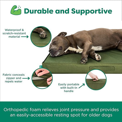 FurHaven Cooling Dog Bed – XXL Foam Mattress for Joint Pain Relief, Waterproof Liner, Removable Washable Cover, Durable for Outdoor Use, Deluxe Grid Indoor/Outdoor Bed – Green, Jumbo Plus