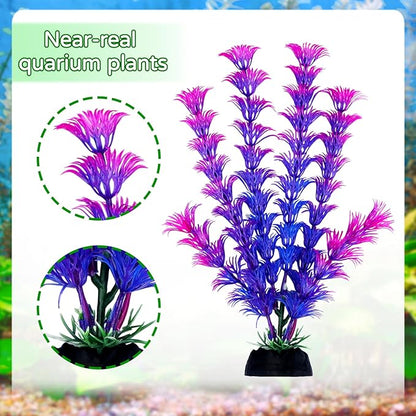 Fish Tank Accessories Aquarium Decorations Plants, 9pcs Colorful Fish Tank Artificial Plants and Cave Rock Decor Set, Aquarium Decor Plastic Plants