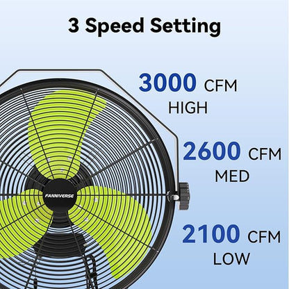 14 Inch Wall Fan Pro Series - Waterproof Motor High Velocity Wall Mount Fans for Commercial, Residential, Warehouse, Covered Patio, Shop, Garage, Barn 3 Speed 3000 CFM UL Safety Listed