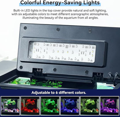 8 Gallon Aquarium Kit Featuring Real-Time Temp Display, Adjustable Flow Pump, Bottom Storage, Multi-Position Filter & 6 Light Modes - Complete Fish Tank Starter for Betta or Goldfish