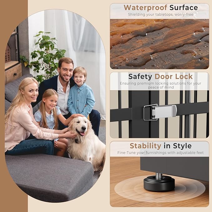 43'' Dog Crate Furniture with 3 Doors, XL Wooden Crate End Table Heavy Duty Indoor Puppy Cage for Medium to Large Dogs, Multiple Units Can be Combined