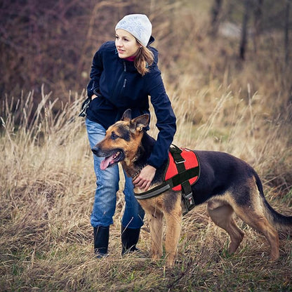 Dogline Dog Harness, Reflective No-Pull Adjustable Vest with Handle for Walking, Training, Service Breathable No - Choke Harness for Small, Medium or Large Dogs Room for Patches Girth 15 to 18 in Red