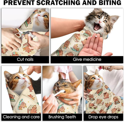 27.6"Cat Grooming Wrap, Self Adhesive Cat Wrap for Cutting Nails, Anti-Escape Calming Cat Swaddle Wrap for Medicine Ear Cleaning, Anti-Scratch Cats Burrito Restraint Blanket, Multifunctional Pet Tool