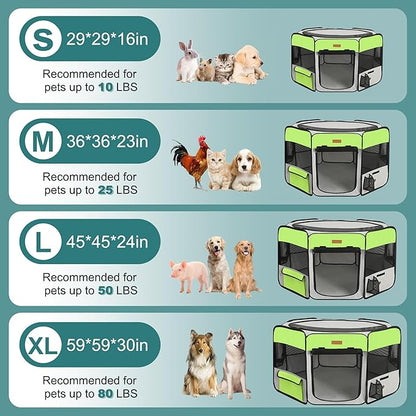 Dog Playpen, Portable Pet Play Pen for Cat, Puppies, Rabbits, Chickens, Foldable Large-Capacity Pet Tent for Indoor/Outdoor Travel Camping Green