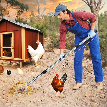 10inch Metal Chicken Poop Scooper with 54-Inch Long Handle for Coop Cleaning