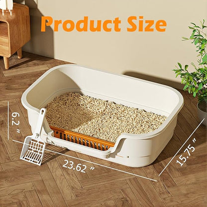 Extea Large Cat Litter Box with High Sides,Cat Boxes for Indoor Cats,Cat Litter Pan for Kitty,Litter Box with Low Entry,Easy to Clean,Anti-Splashing,23.6" x15.7" x6.2" (White)