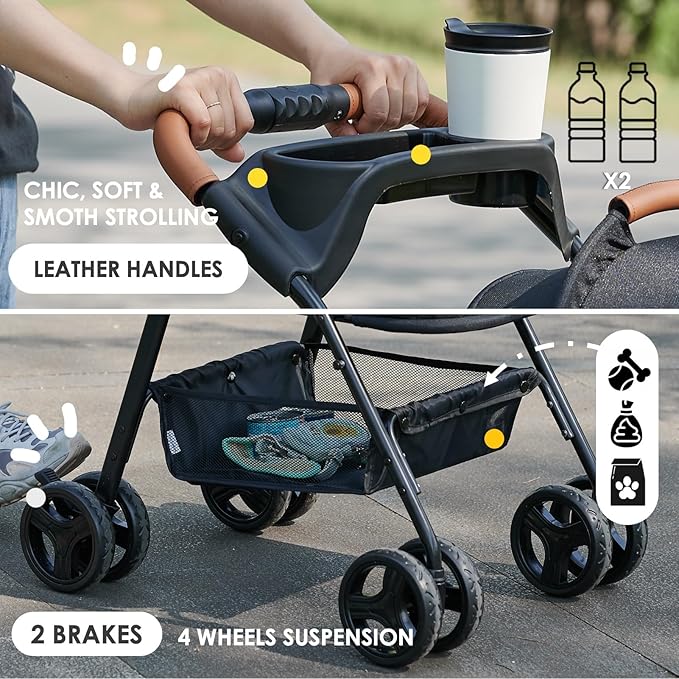 3 in 1 Pet Stroller with Removable Carrier, Folding Stroller for Small/Medium Dogs and Cats, Waterproof, All-Terrain, with Sun Shades, Car Seat
