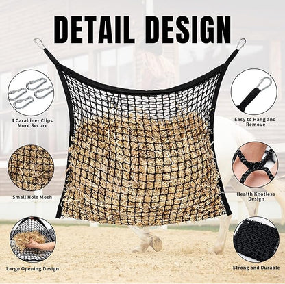 2 PCS Slow Feed Hay Net for Horses, Large Capacity Hay Bags for Horses Goats Sheep Donkey Trailer Full Day Feeding, Easy to Fill and Hang, Black, 35 x 31 Inch