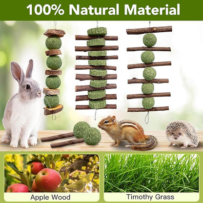 3 Pcs Bunny Chew Toys with 3 Pcs Rabbit Chew Lollipop for Teeth Grinding, Improve Dental Health, Treats for Rabbits Guinea Pigs Chinchillas Bunnies Hamsters