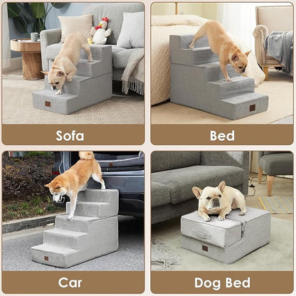 EHEYCIGA Dog Stairs for High Bed 22.5" H, 5-Step Dog Steps for Bed, Pet Steps for Small Dogs and Cats, Non-Slip Balanced Pet Ramp Indoor, Light Grey