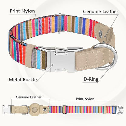 AirTag Dog Collar for Small Medium Large Breed - Adjustable Cute Pattern Dog Collar with Airtag Holder - Soft Leather Tracker GPS Apple Air Tag Pet Collars (X-Small, 9"-12" Neck Fit, Serape)