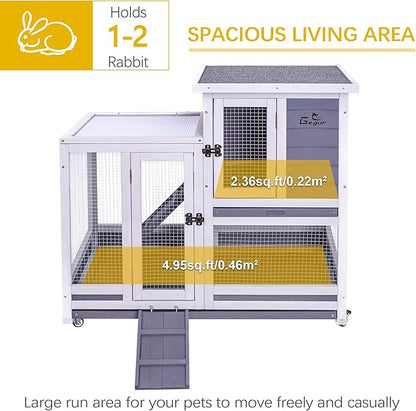 GEGURI Rabbit Hutch, Two-Story Indoor Bunny Cage, Outdoor Guinea Pig Cages for Small Animals with Wheels, Removable Tray