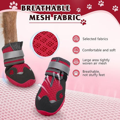 Dog Shoes for Large Medium Small Dog, Mesh Breathable Dog Shoes for Hot Pavement, Anti-Slip Dogs Boots Paw Protectors with Reflective for Outdoor Walking Indoor Hardfloors (Size 3)