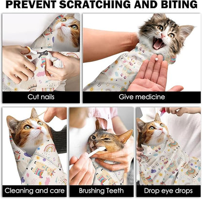 27.6"Cat Grooming Wrap, Self Adhesive Cat Wrap for Cutting Nails, Anti-Escape Calming Cat Swaddle Wrap for Medicine Ear Cleaning, Alpaca Anti-Scratch Cats Burrito Restraint Blanket, Practical Pet Tool