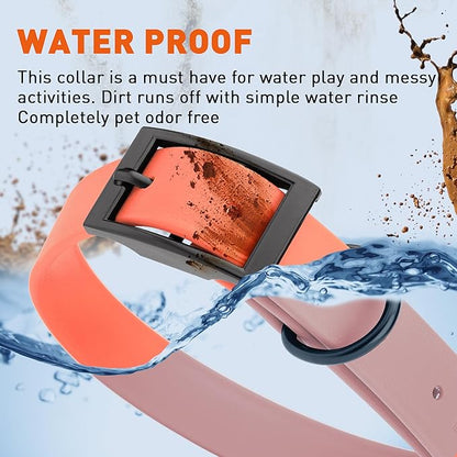 Dogline Biothane Waterproof Dog Collar Strong Coated Nylon Webbing with Black Hardware Odor- Proof for Easy Care Easy to Clean High Performance Fits Small Medium or Large Dogs, Coral