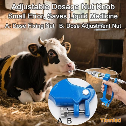 20ML Veterinary Metal Feeding Gun, Continuous Drench Gun Dosing Device Veterinary Adjustable Medicine Dispenser Husbandry Autonomous Feeding Tool, for Pig Cow, Sheep, Horse (Blue, 20ML No Bottle)