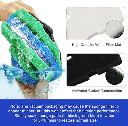 16 PCS Replacement Canister Filter Media Pad Compatible with Penn Plax Cascade 700/1000 CCF2UL/CCF3UL, Aquarium Bio Floss Pads Part, Activated Carbon Sponge Filters Pads for Fish Tank