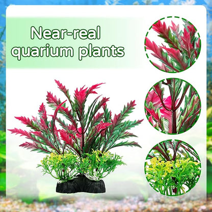 Fish Tank Accessories Aquarium Plants, 12pcs Colorful Fish Tank Artificial Plants and Cave Rock Decor Set, Aquarium Decorations Plants