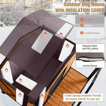 Extra Large Dog House Outdoor & Indoor, Insulated Liner Dog Kennel Weatherproof for Winter, 6 Sides All-Round Foam with Strong Metal Chew Proof Frame, for Small Medium Large Dogs