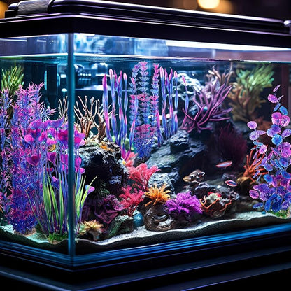 10 Pcs Large Aquarium Artificial Plants Decorations, Tall Plastic Fish Tank Plant Decorations for Household and Office Aquarium(Purple)