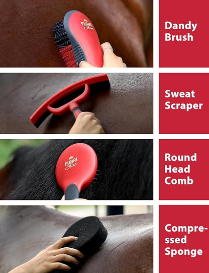 9PCS Horse Grooming Kit Curry Comb Sweat Scraper Horse Bathing Supplies Grooming Tools with Storage Bag Shadowberry